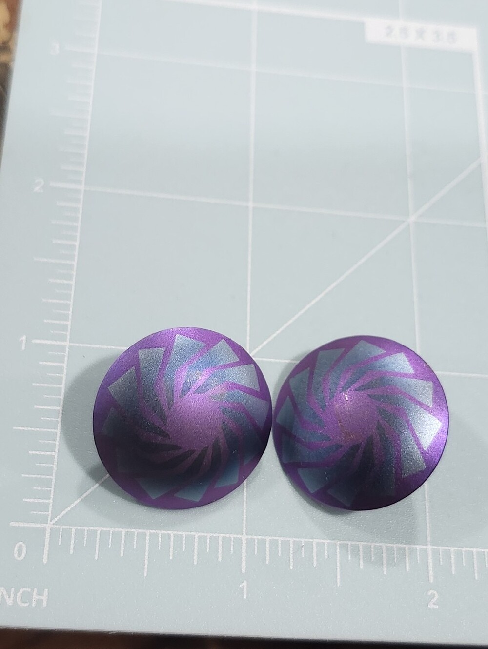 Jody Coyote 1980s Geometric Circle Blue And Purple Niobium  Earrings